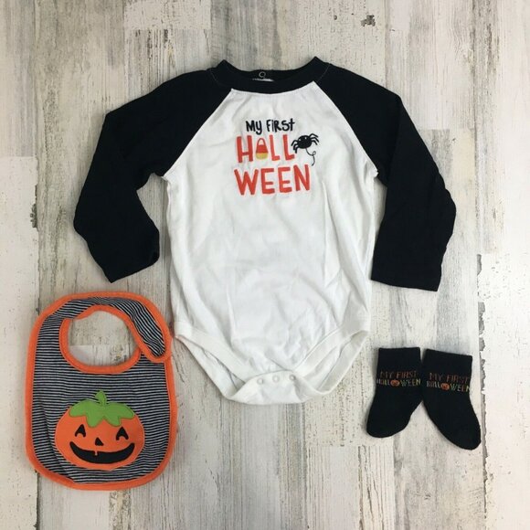 Gymboree 18 24 M My First Halloween Long Sleeve Bodysuit Carters Pumpkin Bib Set - Picture 1 of 15